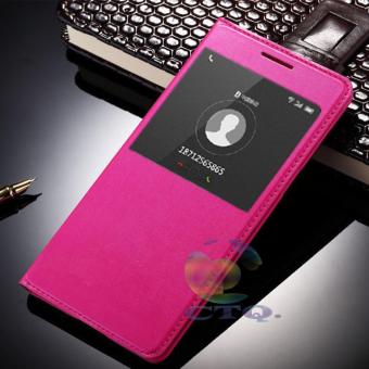 Cantiq Flipcover Kulit S-View Samsung Galaxy J1 J100 Flipshell / Flipcover Kulit S-view / Flip Cover Kulit / Sarung Case / Sarung Handphone - Pink / Merah Muda