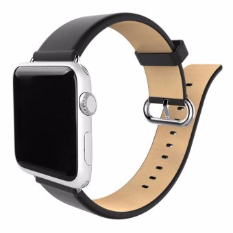 Genuine Leather Apple Watch Band with Adapter, Luxury Apple iWatch Wristband with Stainless Steel Buckle Replacement Strap for Apple Watch 38mm (Black) - intl
