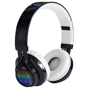 Vococal pada telinga kepala memakai lampu LED RGB Lipat Bluetooth 2,1 Headset nirkabel Stereo Headphone Earphone dengan kabel Audio Slot kartu TF (hitam/putih)