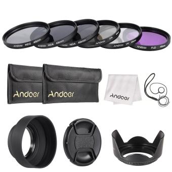 Andoer 49mm Lens Filter Kit UV+CPL+FLD+ND(ND2 ND4 ND8) with Carry Pouch / Lens Cap / Lens Cap Holder / Tulip & Rubber Lens Hoods / Cleaning Cloth - intl