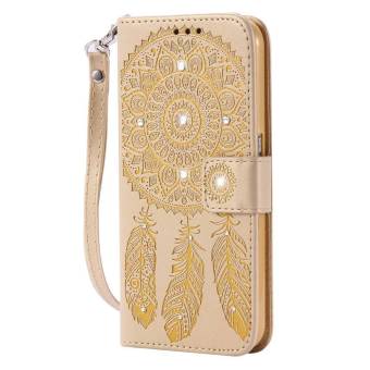 Dompet kulit PU kasus telepon untuk iPhone 6s Bling kilau berlian bunga penutup untuk iPhone 6 sandal tas dompet (Gold)