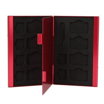 15 in 1 Aluminum SIM Micro Nano SIM Cards Pin Storage Box (Red) - intl
