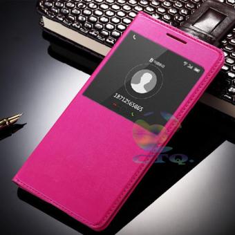 Cantiq Flipcover Kulit S-View Samsung Galaxy A3 A300F Flipshell / Flipcover Kulit S-view / Flip Cover Kulit / Sarung Case / Sarung Handphone - Pink / Merah Muda