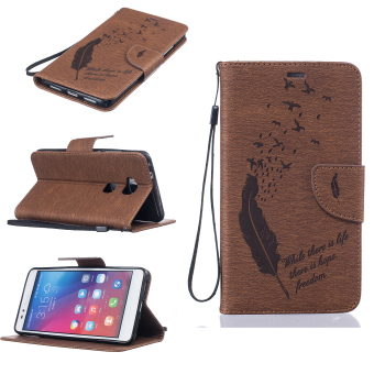 Birds Feather With Wallet Card Slots PU Leather Case Flip Stand Cover for Huawei Honor 5X / Huawei GR5 (5.5 inch) (Coffee) (Intl) - Intl