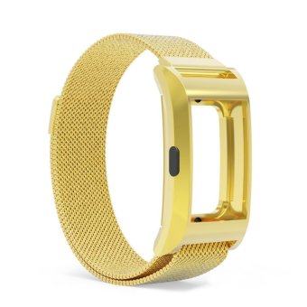 Bluesky Milanese Loop Stainless Steel Metal Bracelet Strap with Unique Magnet Lock + Metal Frame For Fitbit Charge 2 HR Fitness Tracker, Gold - intl