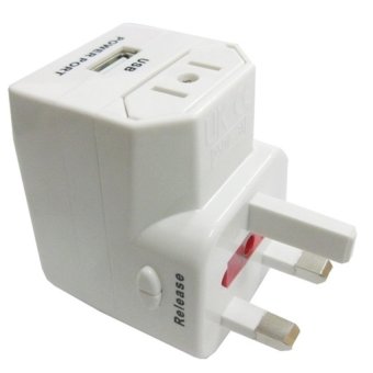 Universal All in 1 EU + AU + UK + US Plug World Universal Travel Adaptor with USB Output - Putih