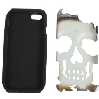 Case Stylish Skull Style Plastic + Silicone Combination Case for iPhone 5 - Silver-Hitam