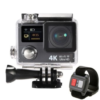 Action Camera 4K Ultra HD 1080p WiFi Waterproof - Dual Screen + Remote - Hitam