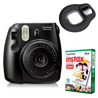 Fujifilm Instax Mini 8 Instant Camera (Black) + Fuji White Edge Instant 10 Film + Close-up Lens