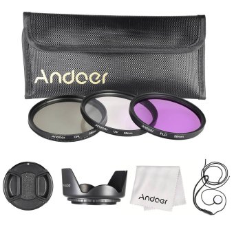 Andoer 58 mm saring kit (UV + CPL + FLD)/nilon membawa kantong/Cap/tutup lensa pemegang // kain pembersih lensa kap lensa