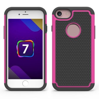 Hard Soft Rubber Impact Armor Case Back Hybrid Cover For iphone 7 4.7 Inch Hot Pink - intl