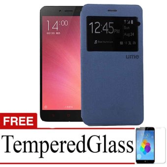 Ume Flip Cover for Oppo R7 Lite - Biru Dongker + Gratis Tempered Glass