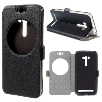 Sand-like Texture Smart Leather Case for Asus Zenfone Selfie ZD551KL Window View - Black