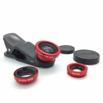 Universal Clip Lens 3 in 1 Photo Lens - Hitam/Merah
