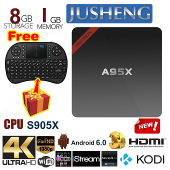 JUSHENG [Free I8 Wireless Mini keyboard] A95X Android 6.0 TV Box 1G/8G Amlogic S905X Quad Core CPU Kodi 16.0 Fully Loaded TV Box 4K Dual Band Wifi Bluetooth BT 4.0 SPDIF TV Stick Streaming Media Player