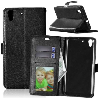 PU Leather Flip Stand Case Wallet Card Slots Cover For Huawei Honor 5A / Huawei Y6II Y6 2 (Black)