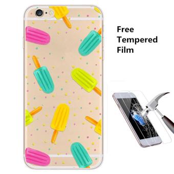 4ever 1pcs Transparent Silicone Soft TPU Phone Case with Screen Protective Tempered Glass Film for iPhone 6/6s (Ice Cream) - intl