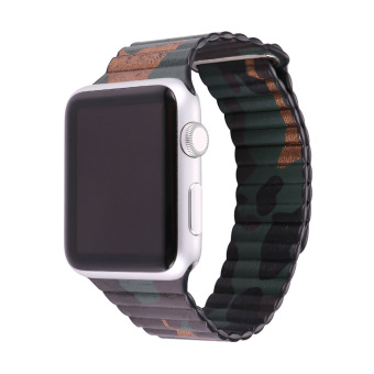 Bandmax Apple Watch Band 38 mm untuk penggantian tali pengikat kulit seragam loreng iWatch Samsung dengan kunci magnet yang dapat disesuaikan (kamuflase)