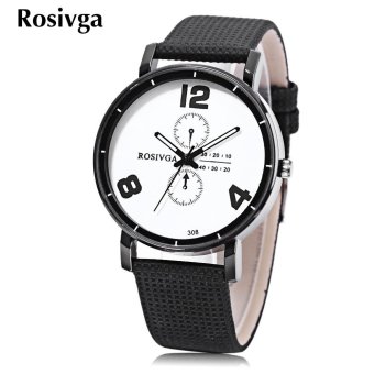 S&L Rosivga 308 Unisex Quartz Watch Leather Band Luminous Pointer Decorative Sub-dial Wristwatch (White) - intl