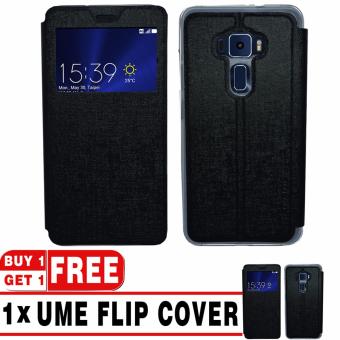 BUY 1 GET 1 | UME Flip Cover Case Leather Book Cover Delkin for Asus Zenfone 3 ZE552KL - Black + Free UME Flip Cover Case
