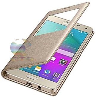 Cantiq Flipcover Kulit S-View Samsung Galaxy J1 J100 Flipshell / Flipcover Kulit S-view / Flip Cover Kulit / Sarung Case / Sarung Handphone - Gold / Emas