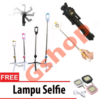 Gshop Tongsis 3 in 1 Selfie Stick Built In Bluetooth Tripod + Lampu Selfie - Black