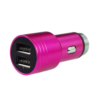 ELENXS Aluminium Alloy Dual Usb Car Charger for Iphone Samsung Htc Universal Round Practical Portable Adapter (Rose Red) (Intl)