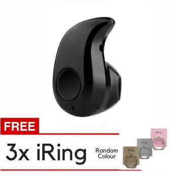 Headset Mini Wireless Bluetooth Stereo In-Ear Earphone Headset For Smartphone Android & iOS - Hitam + Gratis 3 iRing