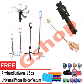 Gshop Tongsis 3 in 1 Selfie Stick Built In Bluetooth Tripod + Armband L Size + Phone Holder Vacum