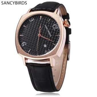S&L SANCYBIRDS FY979 Men Quartz Watch Date Display Genuine Leather Strap Wristwatch (Black) - intl