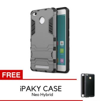 ProCase Kickstand Hybrid Armor Iron Man PC+TPU Back Cover Case for Xiaomi Redmi 3s / 3 Pro - Grey + Gratis iPaky Case
