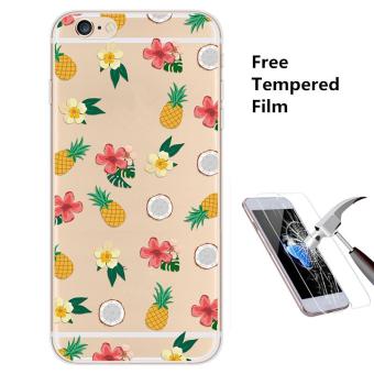 4ever 1pcs Transparent Silicone Soft TPU Phone Case with Screen Protective Tempered Glass Film for iPhone 6 Plus/6s Plus (Pineapple) - intl