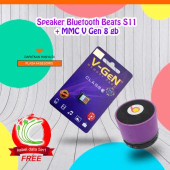 Beats Speaker Bluetooth S11 - Ungu + Memory Card V-Gen 8GB Free Kabel Data 5 IN 1