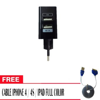 Wellcomm Dual USB Charger 2.1A For All Smartphone With Cable Micro Usb Free cable Iphone 4,4s,Ipad - Hitam