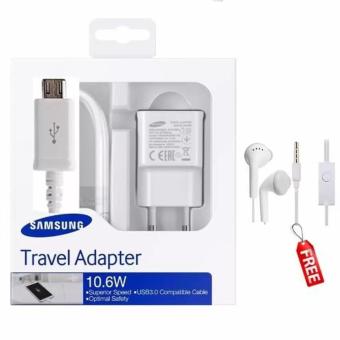 Samsung Original 100% Authentic Travel Adapter Charger 10.6W Kabel Micro USB Free Handsfree Samsung GH59 Jack 3,5mm - Putih