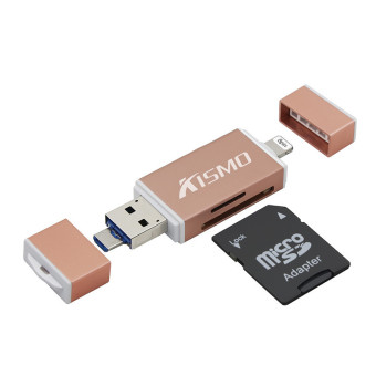 3in1 USB Micro SD TF OTG Card Reader Writer for iPhone Android (Rose gold)+16GB Micro SD Card