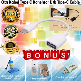 Trends OTG Kabel Type C Konektor Usb Tipe-C Cable - Putih Gratis Card Reader MicroSD + Iring Stand HP & Cleaning Kit Pembersih LCD PC Laptop
