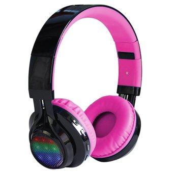 Vococal pada telinga kepala memakai lampu LED RGB Lipat Bluetooth 2,1 Headset nirkabel Stereo Headphone Earphone dengan kabel Audio Slot kartu TF (hitam/berwarna merah muda)