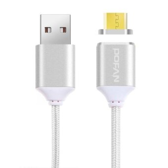 POFAN P11 1m 2A Magnetic Micro USB To USB Weave Style Data Sync Charging Cable With LED Light For Samsung, HTC, Sony, Huawei, Xiaomi, Meizu, CE / FCC / ROHS Certificated(Silver) - intl