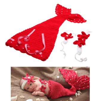 Baby Infant Mermaid Red Crochet Knitting Costume Soft Adorable Clothes Photo Photography Props for 0-6 Month Newborn - intl