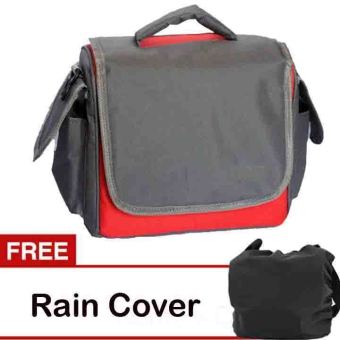 Eleven Tas Kamera 2 Lensa - Merah-Abu-Abu + Gratis Rain Cover