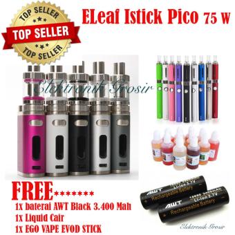 Vape Eleaf iStick Pico Starter Kit 75W Rokok Elektrik FREE Ego Evod Rokok Elektrik + Batterai AWT black 3.400 Mah + Liquid Cair Varian