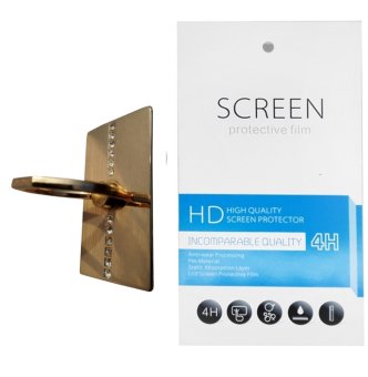 Gold Diamond Ring Stand (firmly stick on phone / phone cover case) + Gratis 1 Clear Screen Protector for BenQ T3