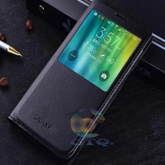 Cantiq Flipcover Kulit S-View For Samsung Galaxy E5 E500 Flipshell / Flipcover Kulit S-view / Flip Cover Kulit / Sarung Case / Sarung Handphone - Black / Hitam