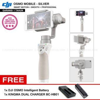DJI OSMO Mobile Silver - Smart Motion Smooth Professional + OSMO Intelligent Battery 11.1V 980mAh 10.8Wh + KINGMA Dual Charger BC-HB01
