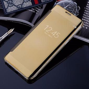 Samsung J7 J700 Flipcase Flip Mirror Cover S View Transparan Auto Lock Casing Hp-Gold