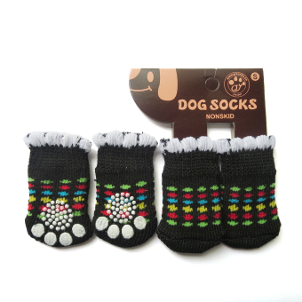 4 Pcs Pet Dogs Cats Socks Thick Strong Skid Designed Black Color
