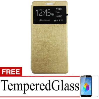 Ume Flip Cover for Lenovo A6010 - Gold + Gratis Tempered Glass