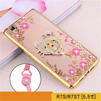 Flora Diamond Ring Holder Stand Silicon Case for Oppo R7S Flower Bling Soft TPU Clear Phone Back Cover - intl