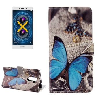 Huawei Honor 6X Blue Butterfly Pattern Pattern Horizontal Flip Leather Case With Holder and Card Slots and Wallet - intl